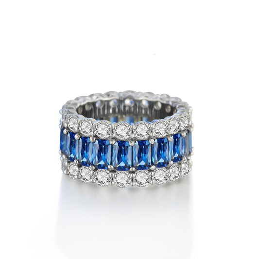 Emerald Stone Surrounded Sterling Silver Band