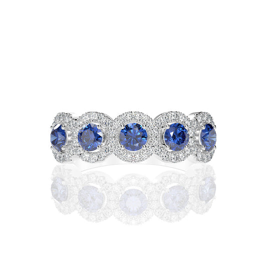 Five Round Sapphire Stones Silver Ring