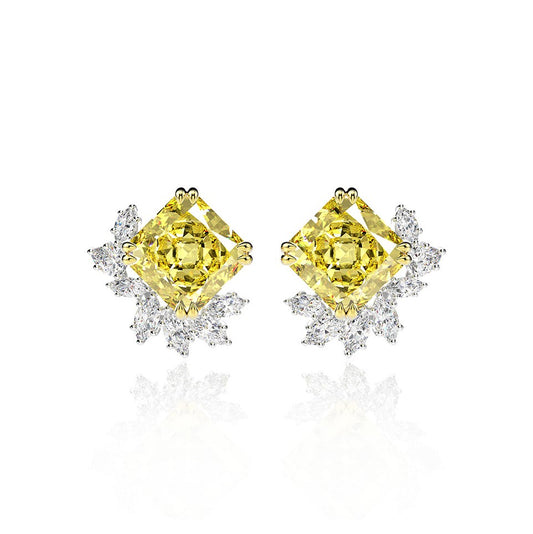 Flower Style Citrine Gemstone Silver Ear Stud