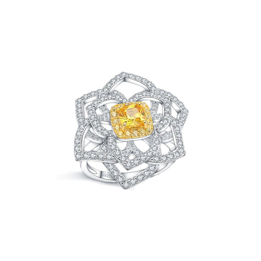 Flower Style Cushion Cut Stone Silver Ring