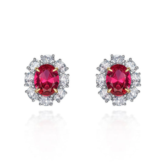 Flower Style Ruby Gemsotne Sterling Silver Ear Stud