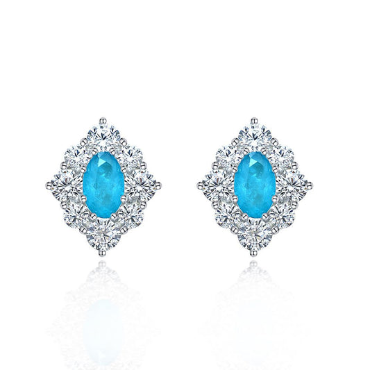 Frostwork Style Oval Cut Gemstone Silver Ear Stud