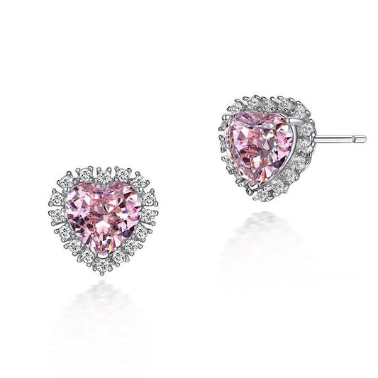 Heart Shaped Rose Quartz  Silver Ear Stud