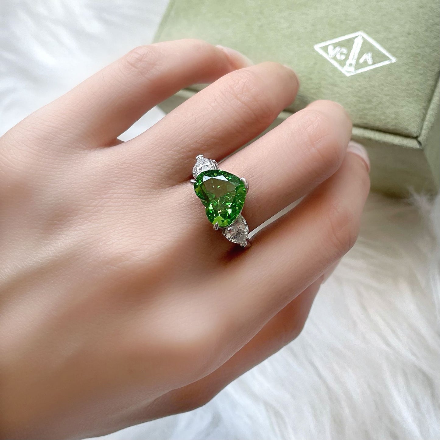 Heart Shaped Gemstone Three Claw Sterling Silver Ring