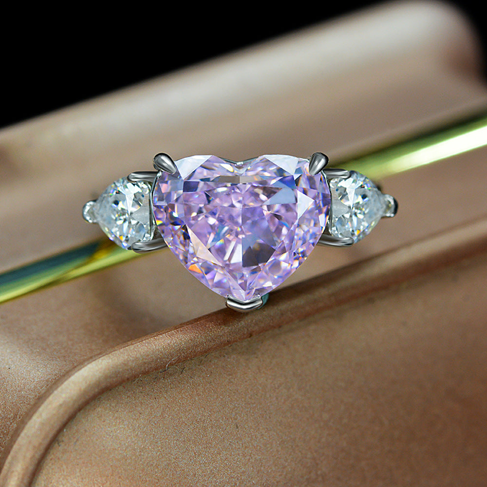 Heart Shaped Gemstone Three Claw Sterling Silver Ring