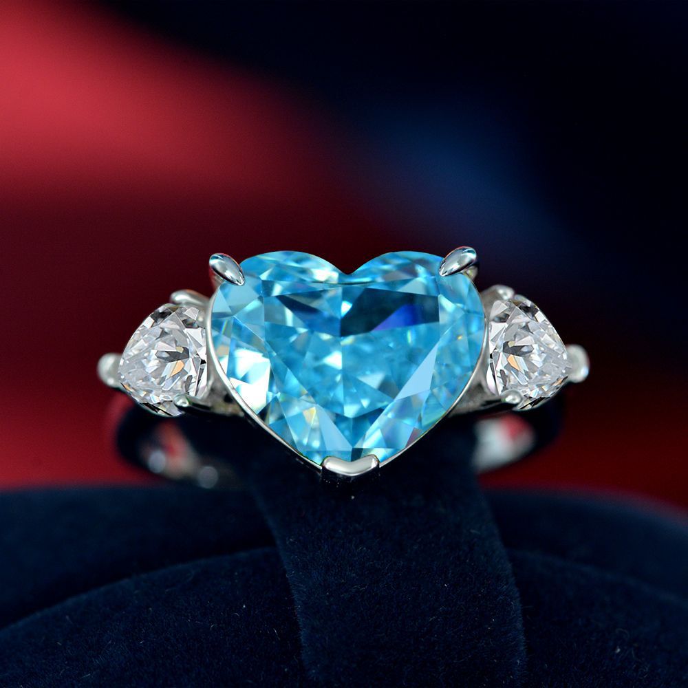 Heart Shaped Gemstone Three Claw Sterling Silver Ring