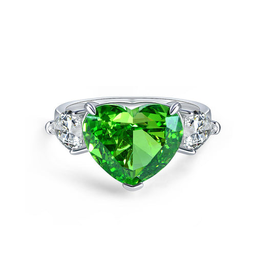 Heart Shaped Gemstone Three Claw Sterling Silver Ring