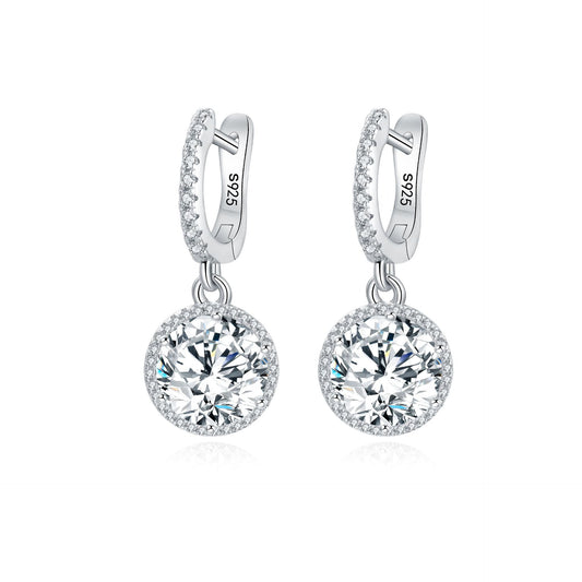 Korean Style Round Cut Gemstone Sterling Silver Earring