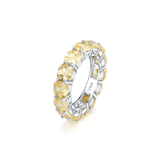 Light Yellow Gemstone Surrounded Sterling Silver Ring