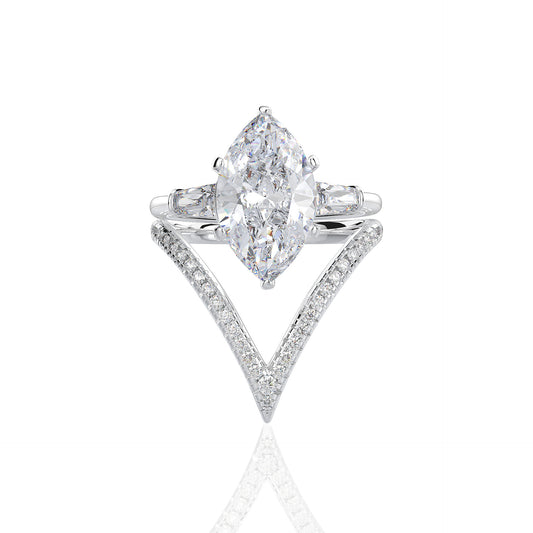 Marquise Cut Gemstone Sterling Silver Ring Set