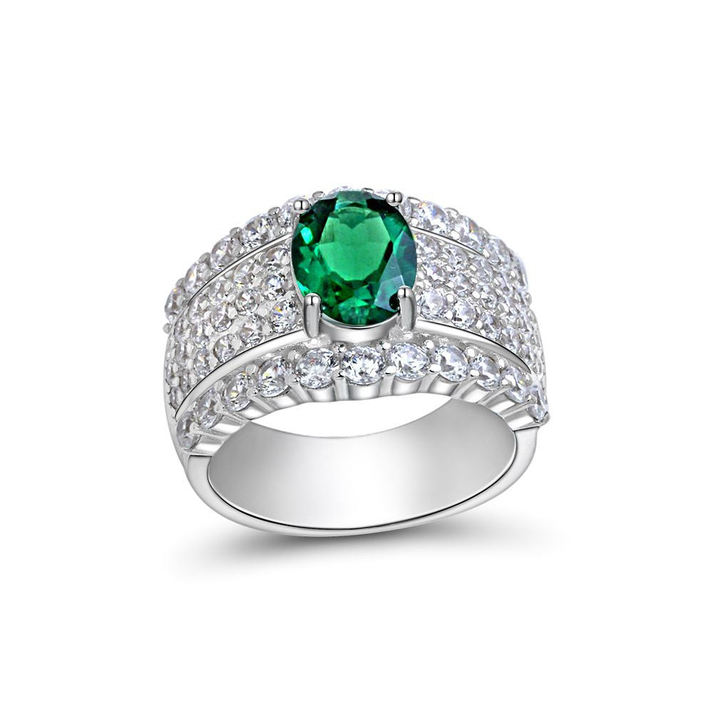 Oval Cut Emerald Stone Sterling Silver Enhancer Ring