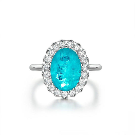 Oval Paraiba Stone Sterling Silver Enhancer Ring