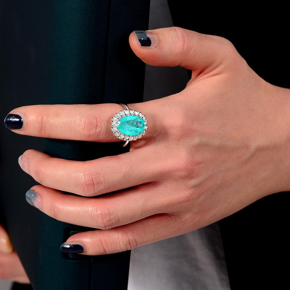 Oval Paraiba Stone Sterling Silver Enhancer Ring