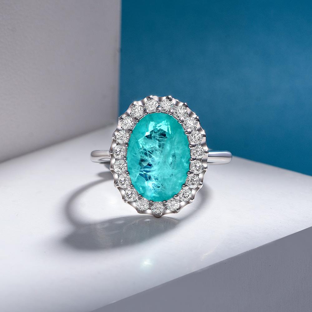 Oval Paraiba Stone Sterling Silver Enhancer Ring
