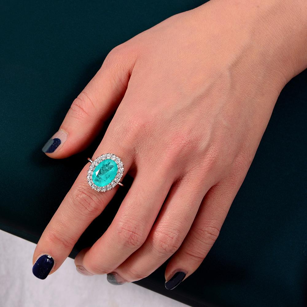 Oval Paraiba Stone Sterling Silver Enhancer Ring
