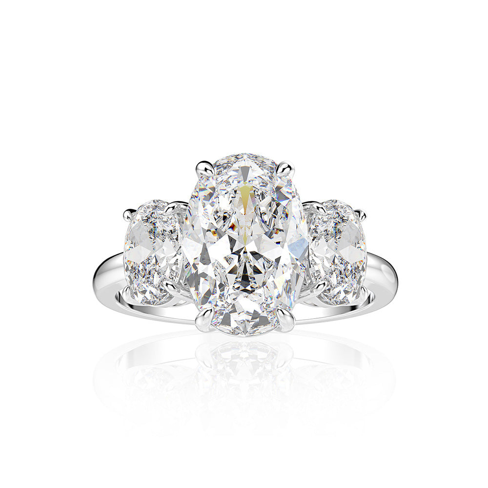 Oval Three Stones Sterling Silver Rings