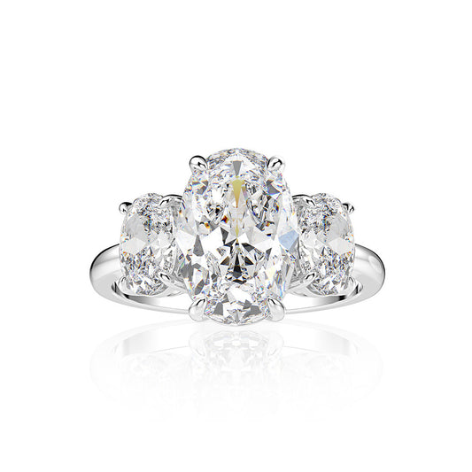 Oval Three Stones Sterling Silver Rings