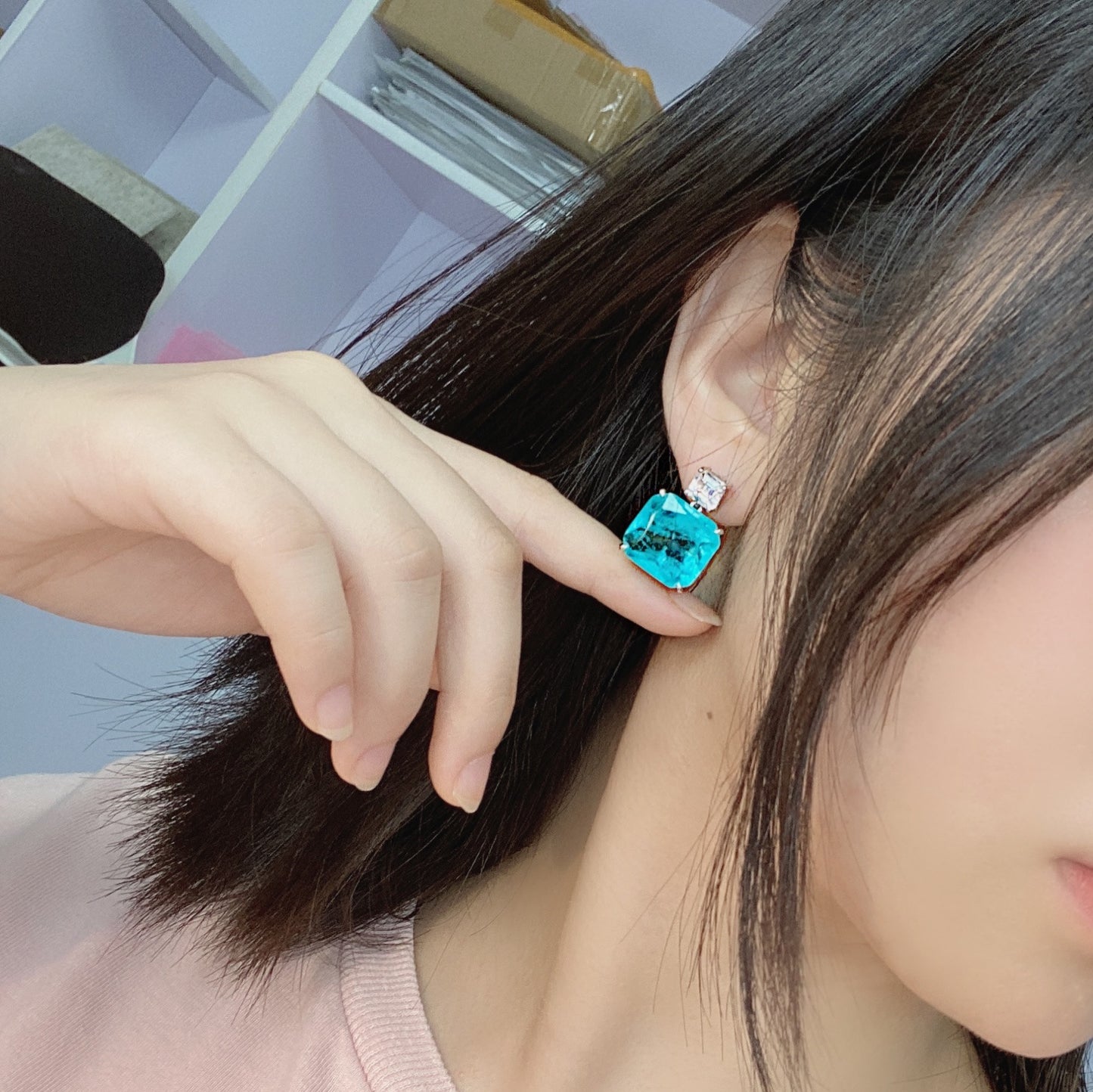 Paraiba Stone Simple Style Sterling Silver Earring
