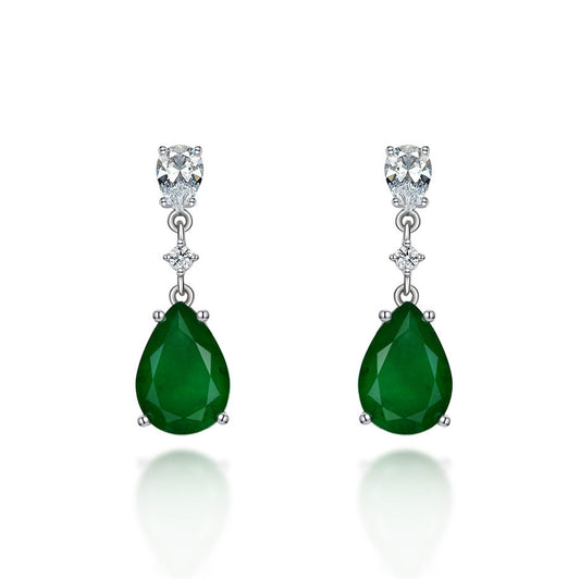 Pear Shaped Emearld Gemstone Silver Earring