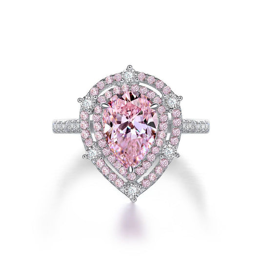 Pear Shaped Rose Quartz Stone Silver Ring