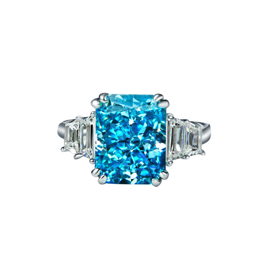 Princess Cut Aquamarine Double Prong Silver Ring