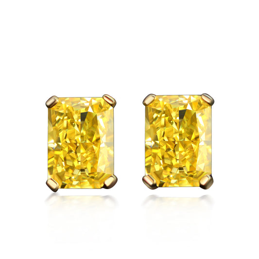 Princess Cut Citrine Gemstone Sterling Silver Ear Stud