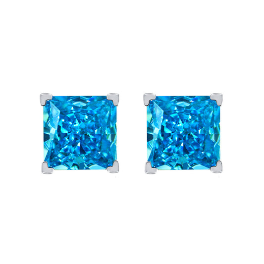 Princess Cut Simple Style Sterling Silver Ear Stud