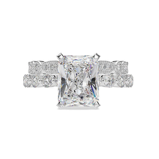 Radiant Cut Gemstone Sterling Silver Ring Set