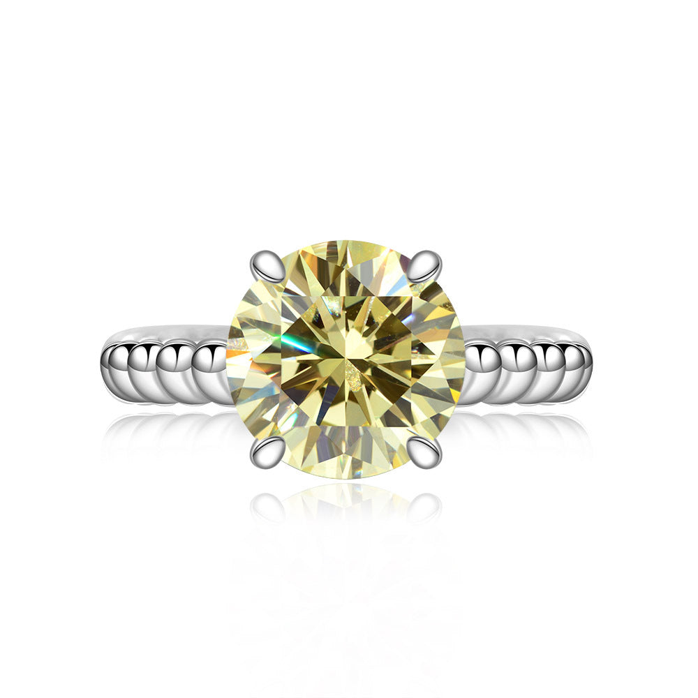 Round Cut Stone Rope Style Setting Silver Ring