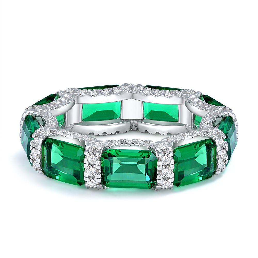Emerald Gemstone Surrounded Sterling Silver Ring