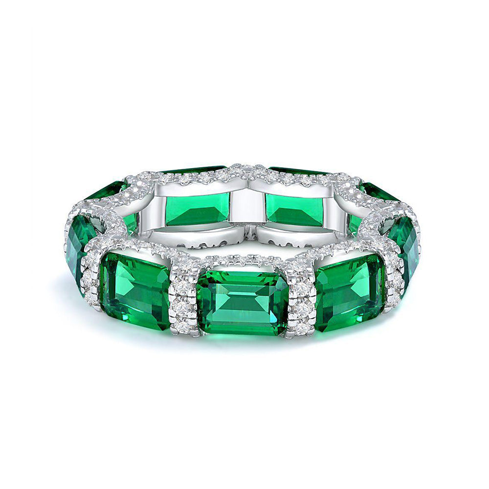 Emerald Gemstone Surrounded Sterling Silver Ring
