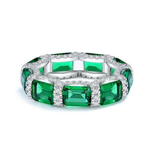 Emerald Gemstone Surrounded Sterling Silver Ring