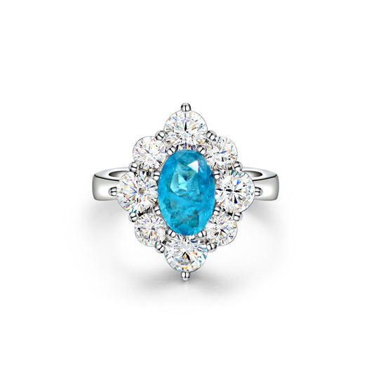 Shining Oval Paraiba Stone Silver Ring