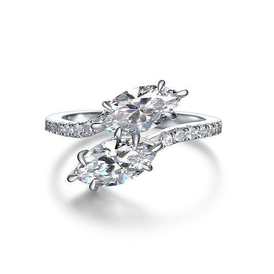 Two Marquise Cut Stones Adjustable Silver Ring